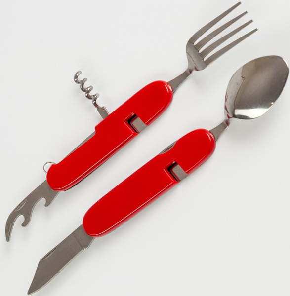 Туристический раскладной нож 6 в 1 (нож, ложка, вилка, штопор, шило, консервный нож) (5831) (240)