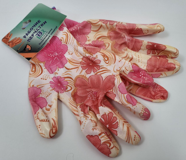 Перчатки нейлоновые с нитриловым покрытием (Пачка 12шт; цена за 1 шт) (9329) (1200)