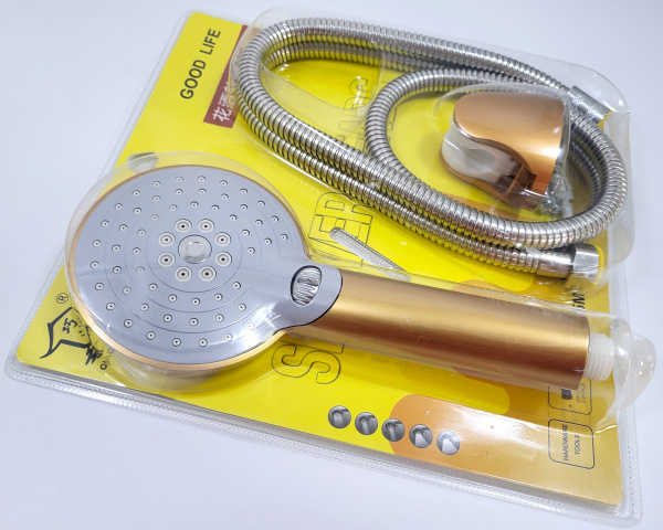 Лейка для душа с держателем (цвет золото) со шлангом 1,5м  (1799) (48)