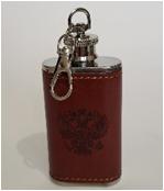 Мини фляжка металлическая с карабином в кожаном оплете 8,5*4см (TZ-11) (240)