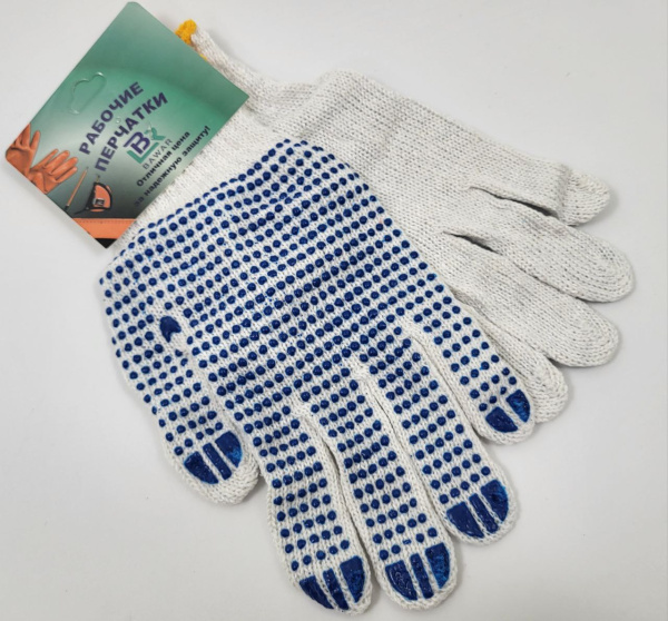 Перчатки х/б с ПВХ покрытием точка  (Пачка 12шт; цена за 1 шт) (5018) (600)