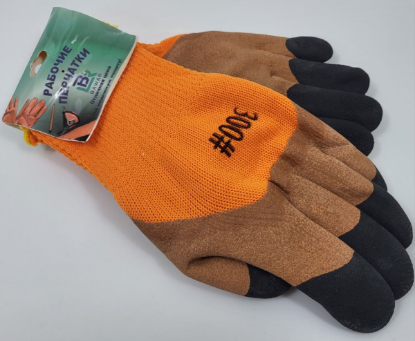 Перчатки нейлоновые утепленные с нитриловым покрытием (Пачка 10шт; цена за 1 шт) (1076) (480)