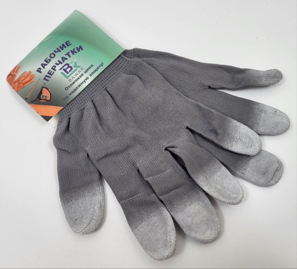 Перчатки нейлоновые с нитриловым покрытием на пальцах (Пачка 12шт; цена за 1 шт) (5017) (1200)