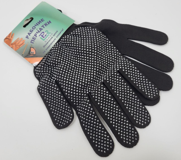 Перчатки трикотажные с ПВХ покрытием точка  (Пачка 12шт; цена за 1 шт) (5691) (1200)