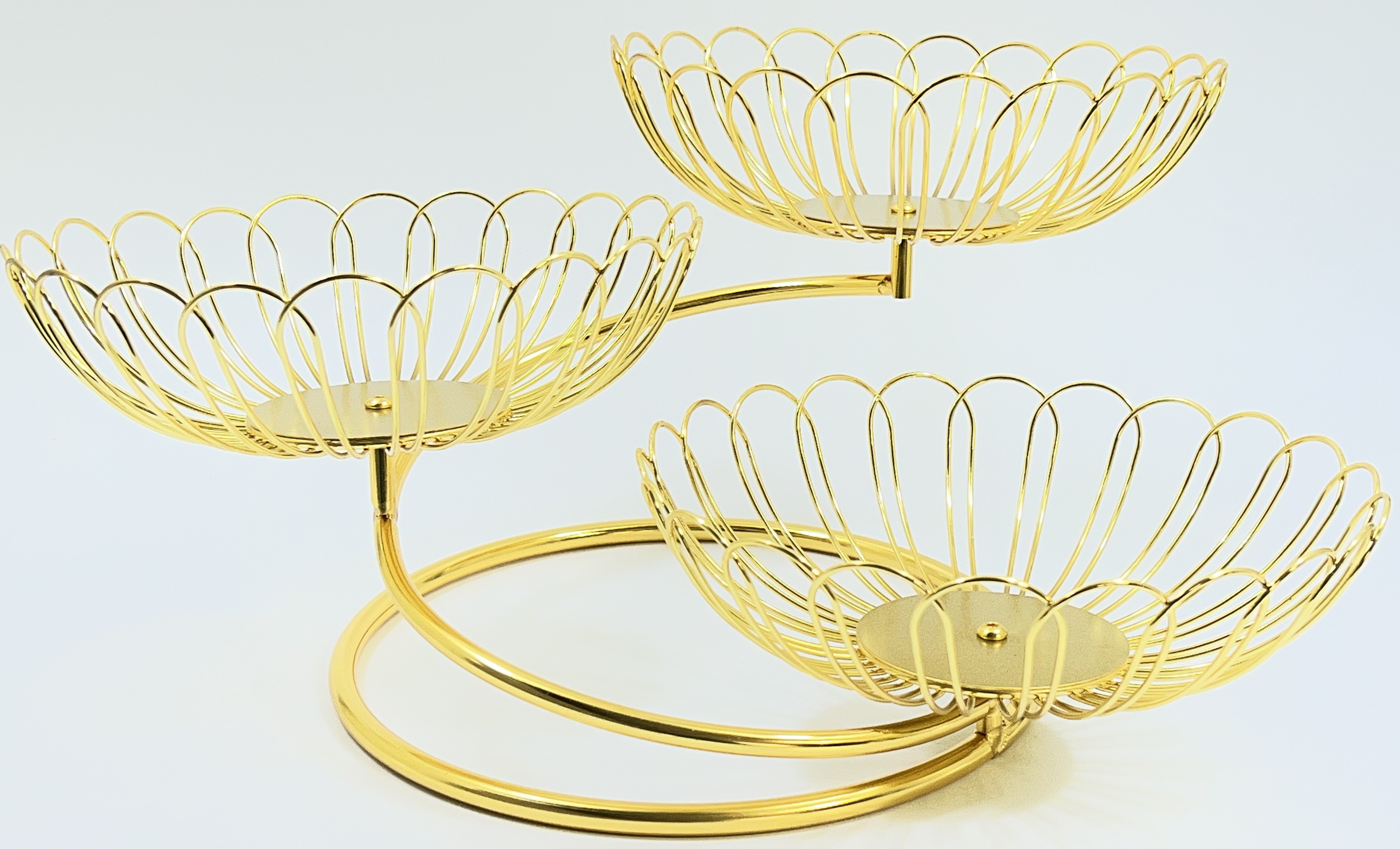 Фруктовница 3-уровневая (металл, золотой)↑19см, ↔39см (Ø21,21,21см) (1846) (24)