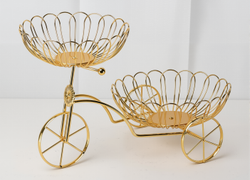 Фруктовница двухуровневая  металлическая "Велосипед" (золото) (1750) (24)