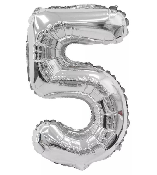 Шар фольгированный 40" (95см) (золото/серебро - в ассортименте) «5» (4767) (25)