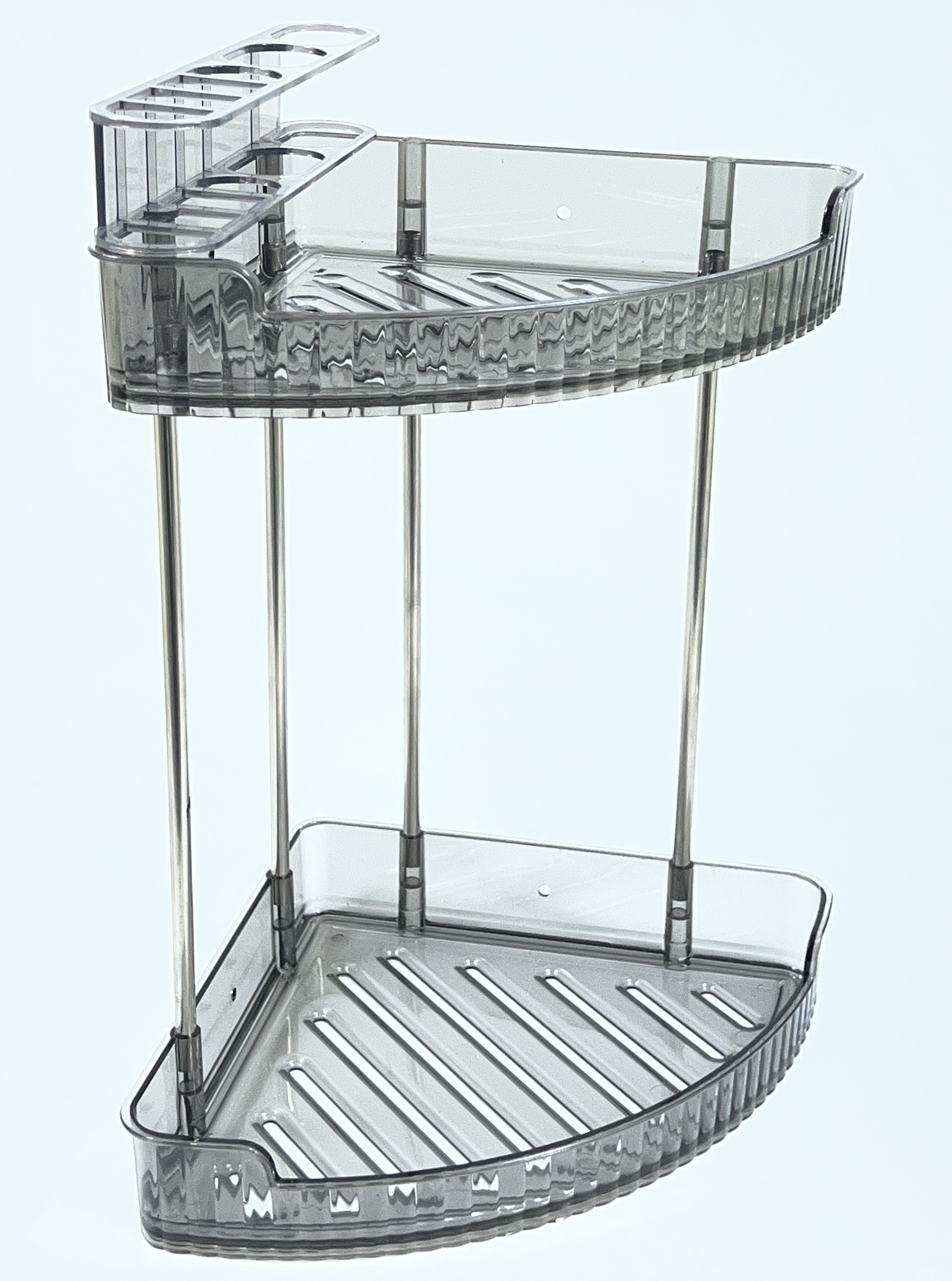 Полка угловая 2-уровневая СЕРАЯ (пластик) 40*23*23см (1852) (36)