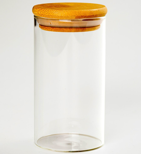 Банка для сыпучих продуктов с бамбуковой крышкой ↑16см, Ø10см  (8642)