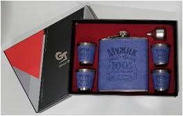 Подарочный набор НАСТОЯЩИЙ МУЖИК (фляжка, воронка и 4 стопки) 27*21*6см (TZ-6) (40)
