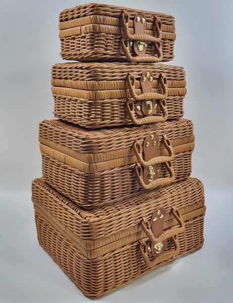 Набор из 4-х чемоданов-корзин плетенных с ручками: 35×25×16, 30×20×14, 26×16×12, 23×14×10см (4587) (