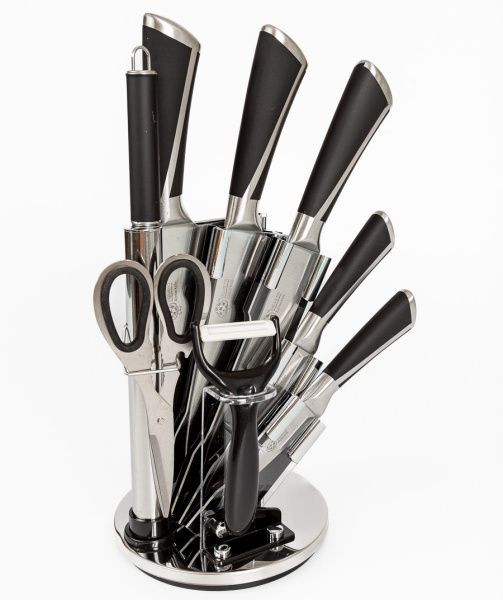 Набор: 5 ножей, овощечистка, ножницы и мусат    с подставкой A3-6 (6588)(12)