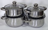 Набор кастрюль из нержавеющей стали со стеклянными  крышками Ø16/18/20/22см (CR-1) (12)