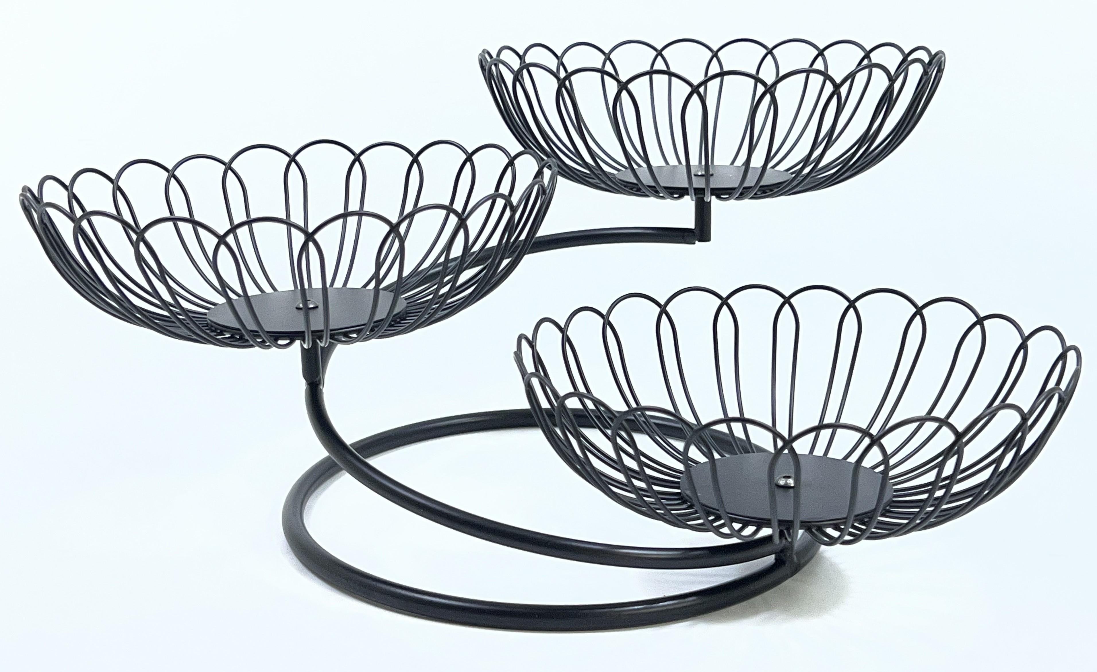 Фруктовница 3-уровневая (металл, черный) ↑19см, ↔39см (Ø21,21,21см) (1847) (24)