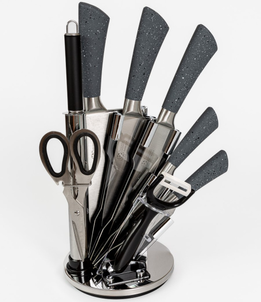 Набор: 5 ножей, овощечистка, ножницы и мусат    с подставкой GLS-04 (6587) (12)