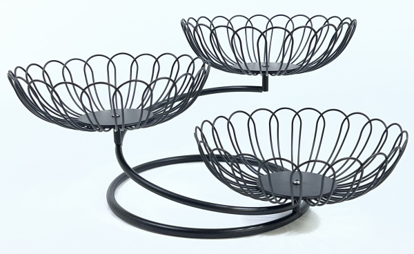 Фруктовница 3-уровневая (металл, черный) ↑19см, ↔39см (Ø21,21,21см) (1847) (24)