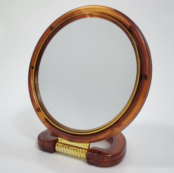 Зеркало круглое двустороннее в пластиковой рамке 4" Ø9см (7518) (288)