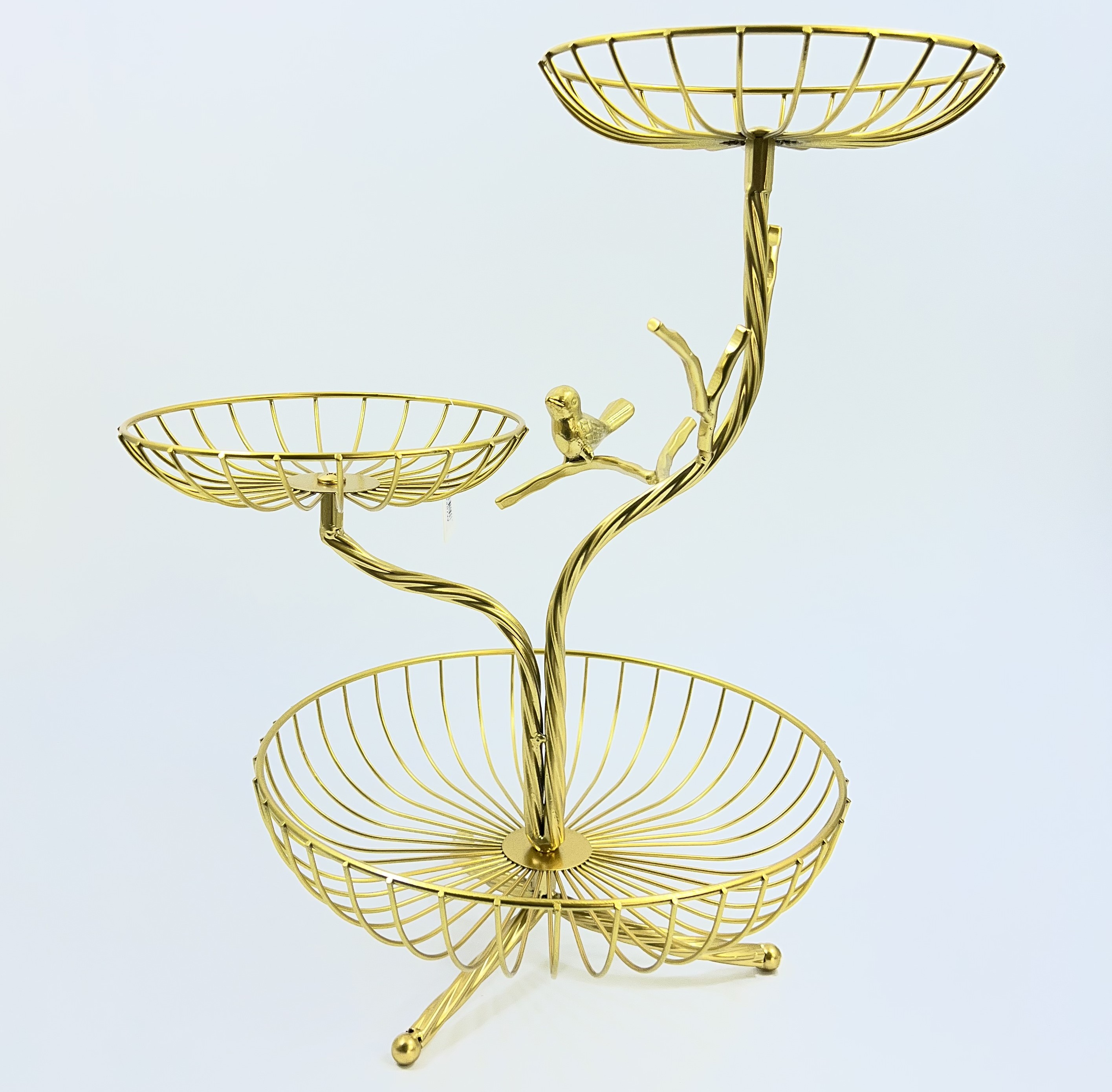 Фруктовница 3-уровневая ЗОЛОТАЯ ПТИЧКА (металл) ↑38см, ↔34см (Ø17,17,24см) (1844) (12)