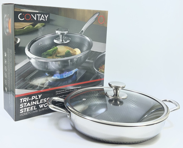 Кастрюля из нержавеющей стали со стеклянной крышкой  Ø30см, ↑9см (1783) (10)