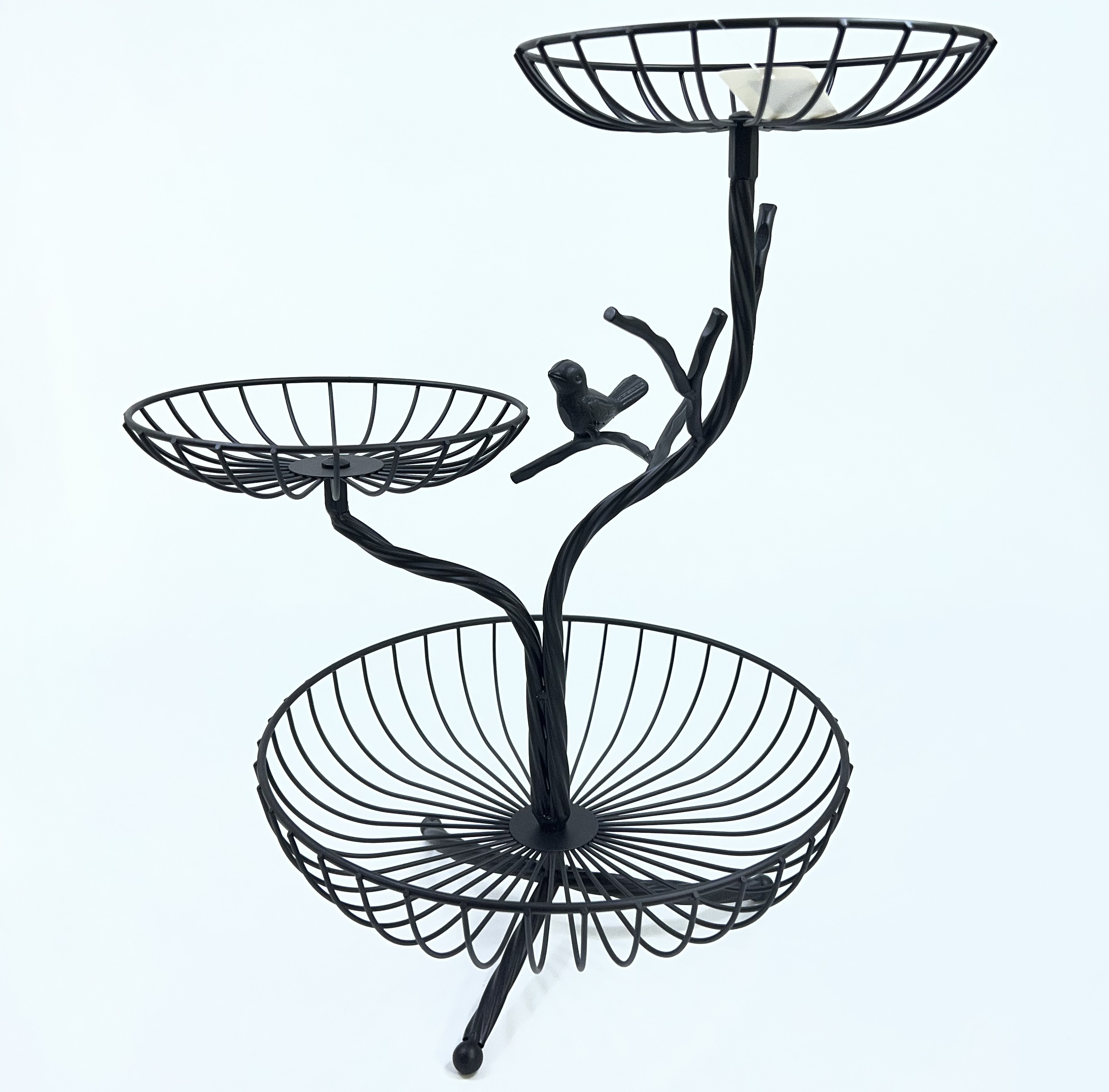 Фруктовница 3-уровневая ЧЕРНАЯ ПТИЧКА  (металл) ↑38см, ↔34см (Ø17,17,24см) (1845) (12)