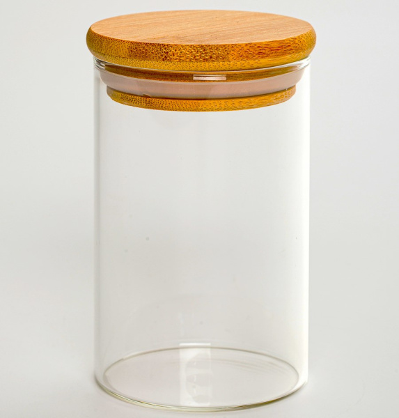 Банка для сыпучих продуктов с бамбуковой крышкой ↑13см, Ø10см (8643) (100)