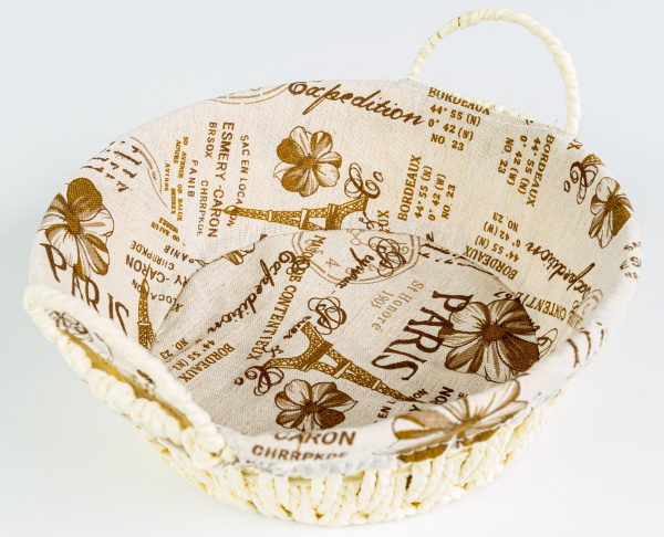 Корзинка круглая 25 см Париж (съемный чехол) (светлая) (1032) (120)