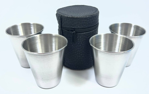 Набор металлических стопок 4шт в кожаном чехле на молнии 7*4,5см (4450) (200)